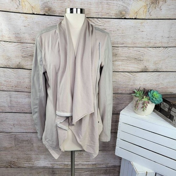 Blank NYC Women's Faux-Leather and Knit Jacket Tan Size Large - Picture 2 of 11